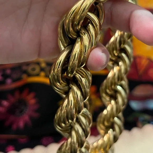 VTG Retro Boho Chunky Gold Tone Metal Rope Chain Costume Jewelry Necklace - Picture 3 of 5